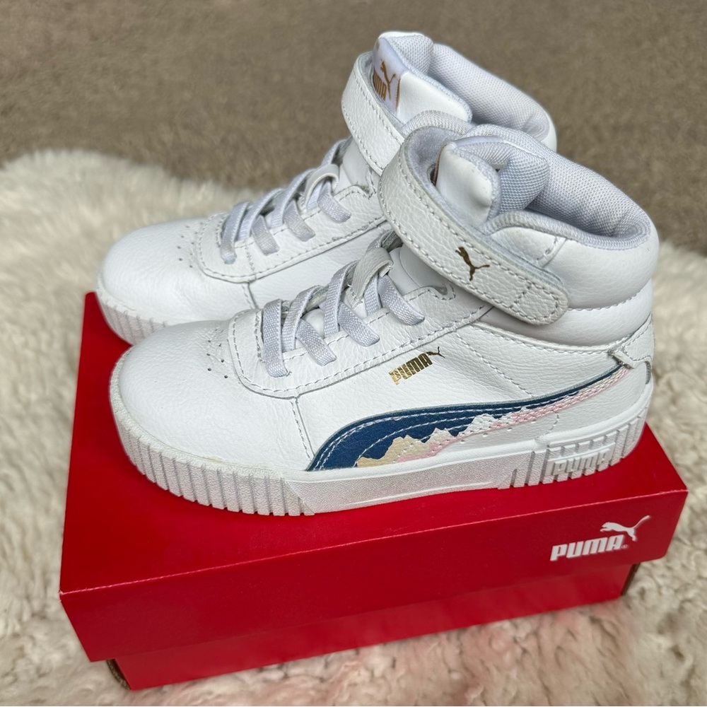 EUC Velcro High Top Pumas | Leather | Sz 10C | Carina 2.0 Mid